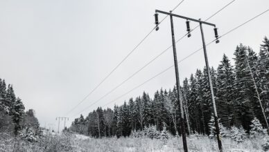 Vinterlandskap och elkraftledningar